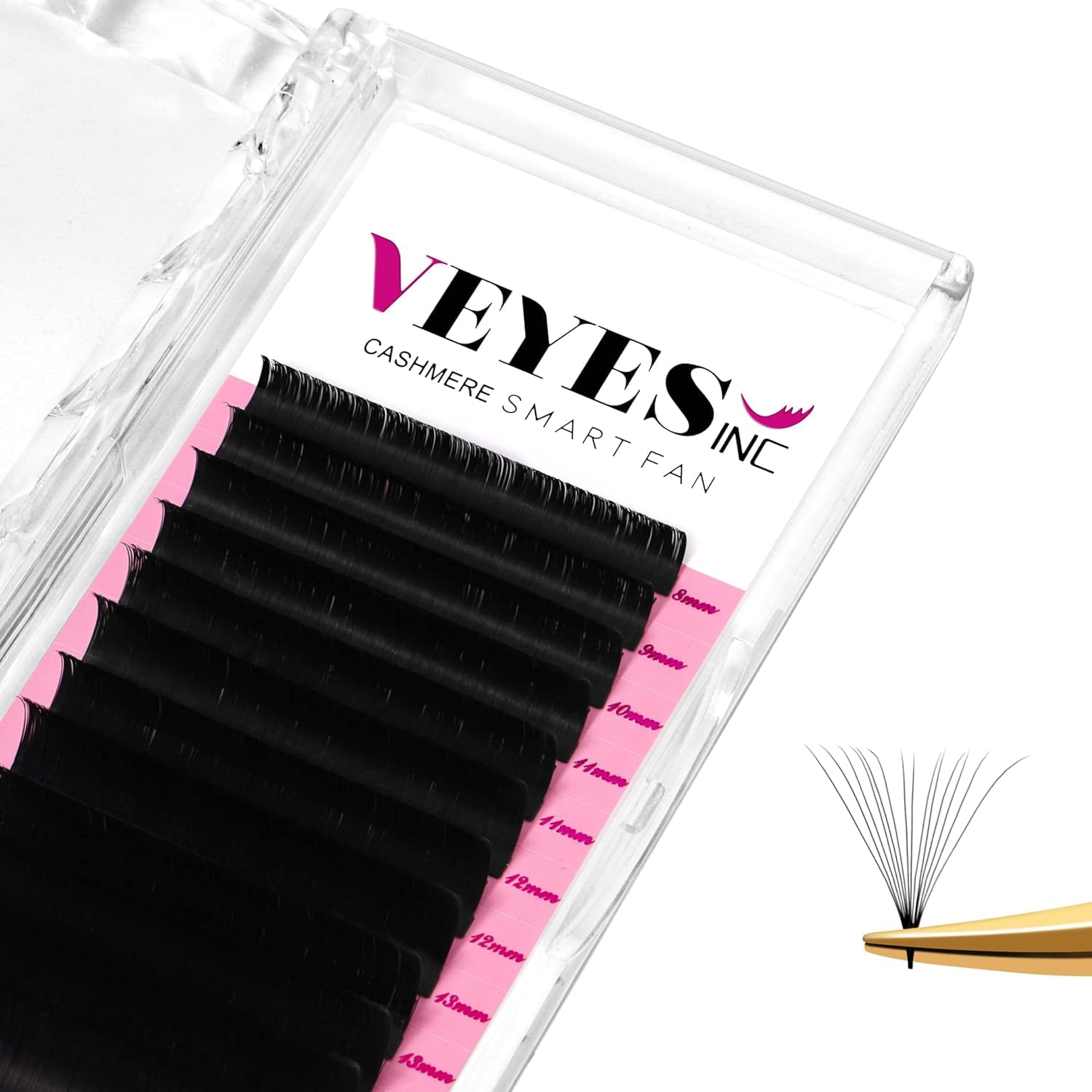 VEYES INC Cashmere Easy Fan Lashes Lash Extensions 0.03-0.07 C/CC/D Curl Mixed & Single Length Self Fanning Lashes Automatic Blooming for Professional Matte Black (0.07 D 8-16mm)