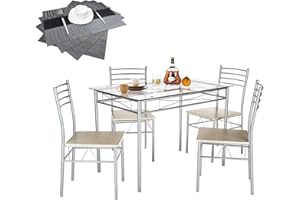 VECELO Kitchen Dining Table Sets for 4, 5 Piece Small Dinette with Chairs, Burnished Silver