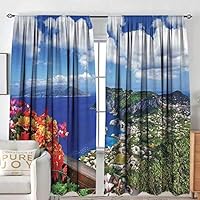 DESPKON-HOME Island Curtain Kitchen Window Scenic Capri Island Nsulated Darkening Curtains W72 x L63 in Italy Mountain Houses Flowers View from Balcony Landmark