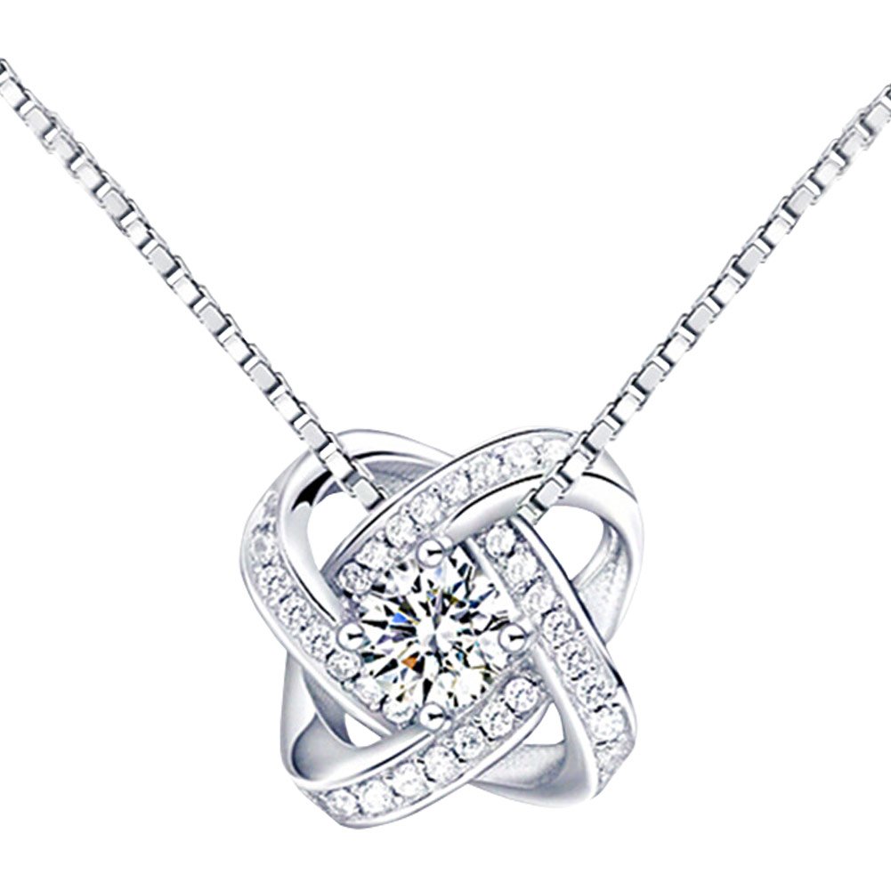 OUXi Sterling Silver Infinity love Diamond Pendant Necklace with Cubic Zirconia for Women