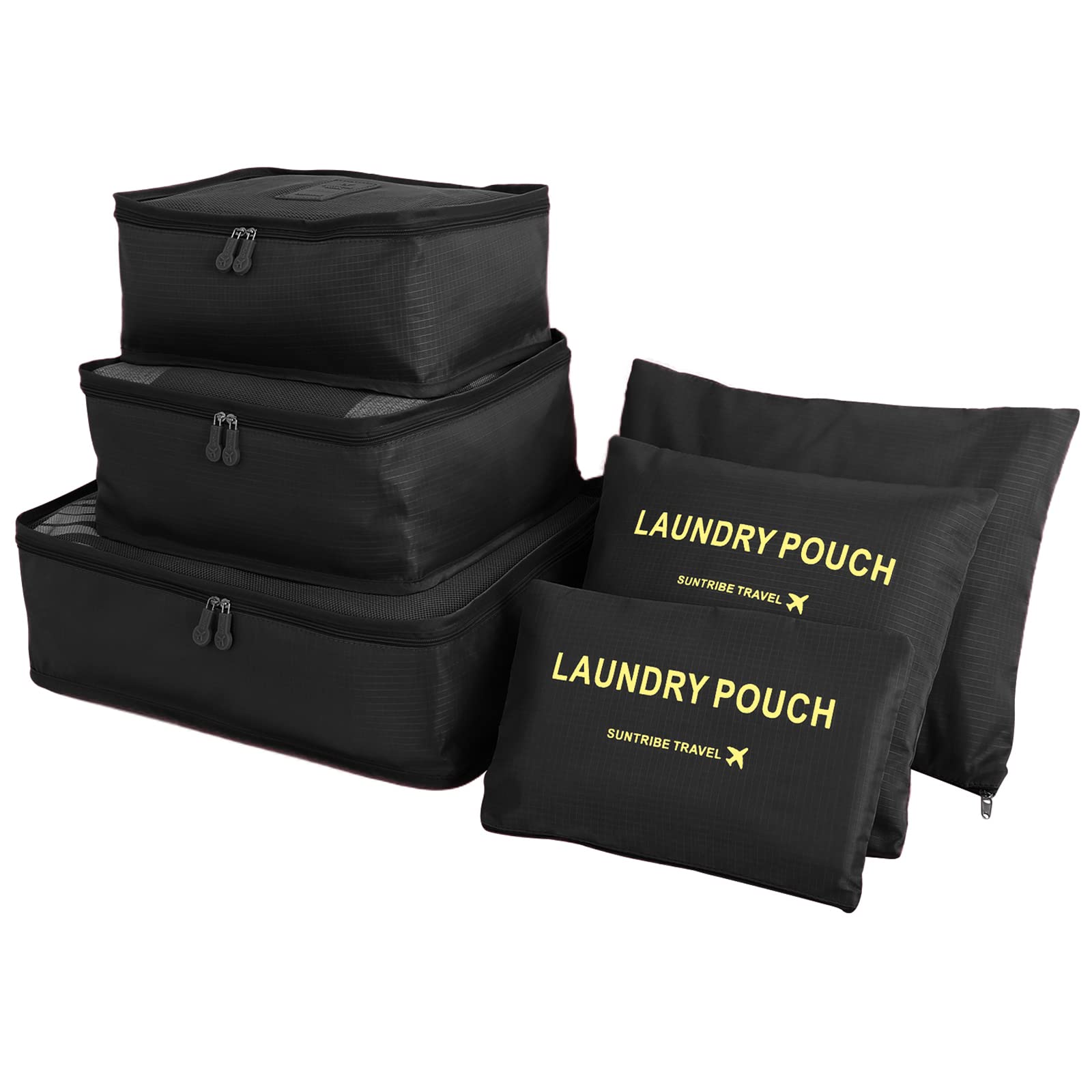 WOWTOY 6PCS Packing Cubes for Travel Luggage Organiser Bag Compression Pouches Clothes Suitcase, Packing Organizers Storage Bags for Travel Accessories, Black