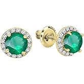 Dazzlingrock Collection 6.5mm Each Round Lab Created Gemstone & White Natural Diamond Women Stud Earrings, 14K Yellow Real Solid Gold