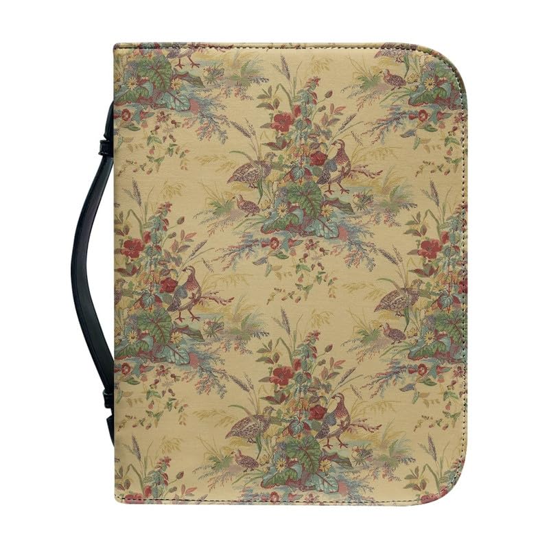 Garronmavis Retro Plant Birds Painting Case for Women - French Rural Art Bible Tote Bag - Vintage Art Accessory - M