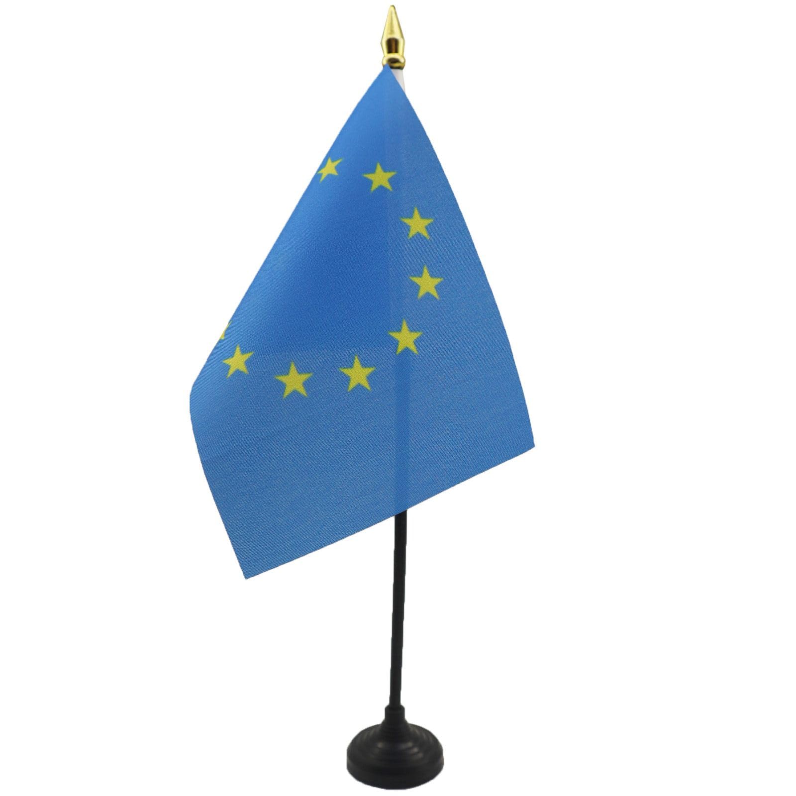 AZ FLAG - Europe Table Flag 4'' x 6'' - European Union Mini Desk Flag 100% Polyester 15 x 10 cm - Office Mini Banner with 10'' Pole - Golden Spear