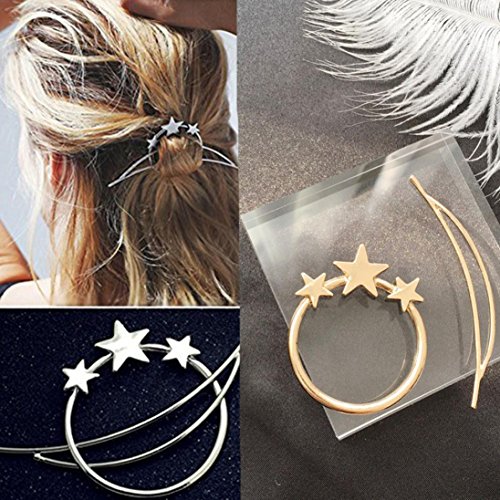 Lucoo Moon Star Starry Sky Set Pierced Barrette Hair Fork Stick Slide Tuck Comb Clip Hair Accessories for Women and Girl (Silver)