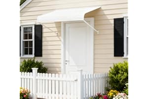 Kozyard Window Awning W48 xD40, Aluminum Frame with Impact-Resistant PVC Panels, Shade Angle Set During Installation, Rain, Snow & UV Protection Door Canopy