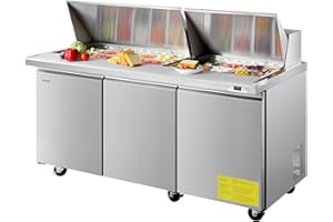 VEVOR 72"W Commercial Refrigerator, 18.7 Cu. Ft Sandwich Prep Refrigerated Table, Mega Top Food Prep Fridge with 30 Pans and Cutting Board, Stainless Steel Salad Prep Cooler for Restaurant, Food Truck