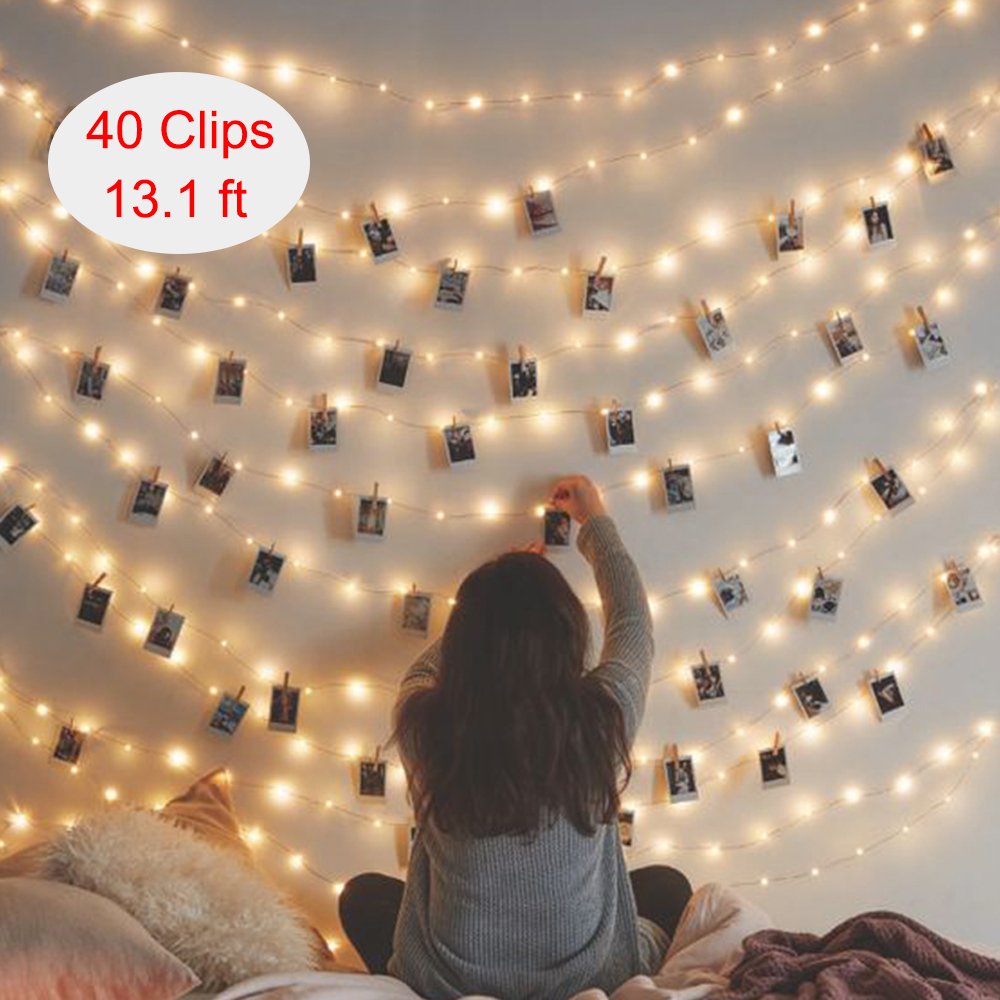 Led Fairy Lights Battery Operated String Lights 40 Led 13ft Battery Powered Lights With Photo Clips For Bedroom Wedding Party Christmas Propose Home
