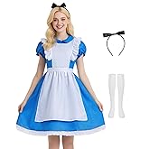 Cabeny Adult Princess Costume Women Blue Dress Puff Sleeve Maid Costumes Fancy Halloween Dress Up