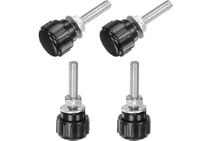 uxcell 4 Sets Knurled Knobs Thumb Screws with Nuts Washers, Metric M4 x 20mm Male Thread 14mm Plastic Head, Zinc Plated Carbon Steel Stud Hand Knobs Clamping Thumbscrews Handles, Black