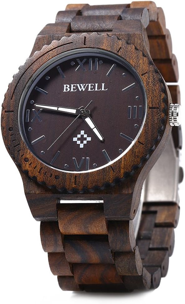 Leopard Shop BEWELL ZS - W065A Wood Men Quartz Watch Wristwatch Roman Numeral Scales Ebony