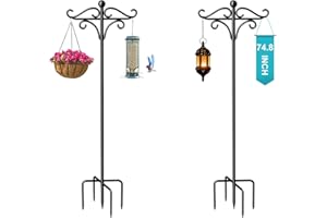 Keten Shepherds Hooks for Outdoor, 75” Double Bird Feeder Poles with 5 Prongs, Adjustable Outdoor Plant Hanger Hooks for Bird Feeder, Plant Baskets, Lanterns, Wedding Decor(2 Pack)