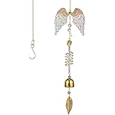 Angel Wings Made of Crystal, Gold-Tone Sunlight Catcher, Multi-Layer Prisms, Elegant Hanging Decor for Home, Wedding, or Memorial Space (Blessed Voice)