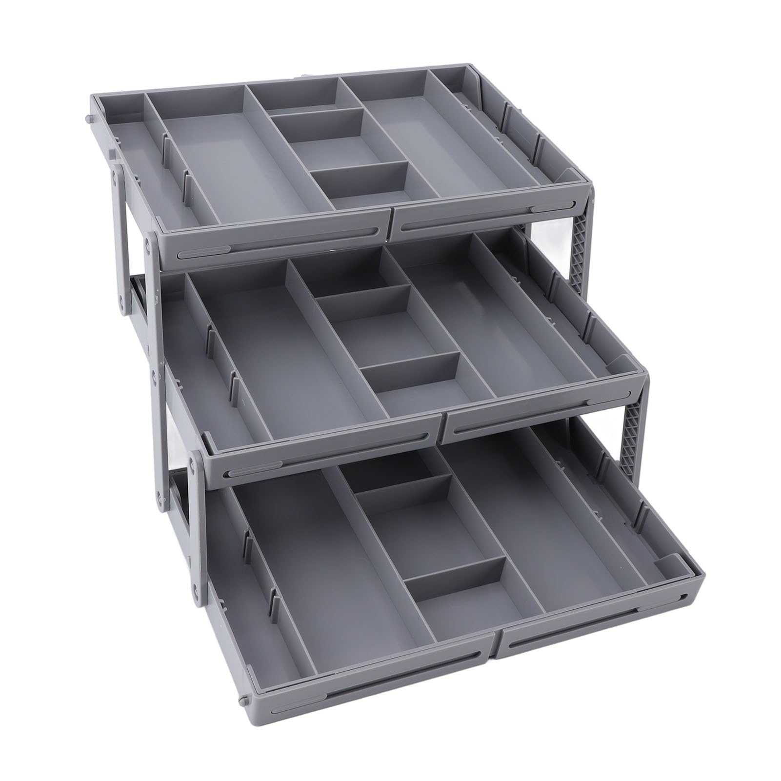 Fockety Drawer Organizer, Multi Level Collapsible Drawer Organizer with Adjustable Compartments, Expandable Desk Organizer Trays for Jewelry, Makeup, Silverware Storage Organizer (3