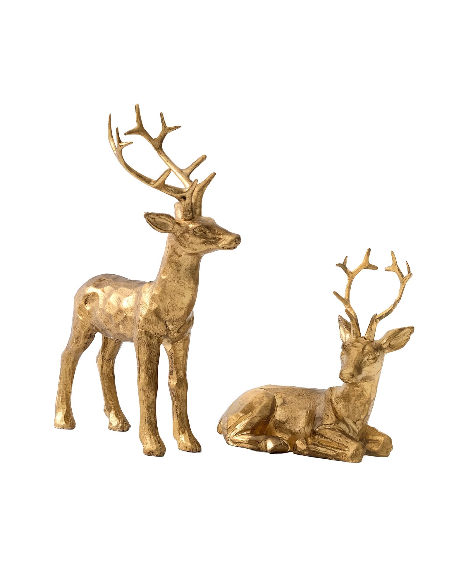 Photo 1 of DN DECONATION 2PCS Christmas Resin Reindeer Figurines Clearance Small Gold Deer Decorative Statues Resting Lucky Deer Sculptures for Indoor Home Decor Tabletop Mantle Cabinet Desktop Office