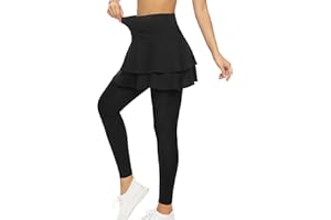 WOWENY Tennis Skirted Leggings with Pockets for Women Active Skort Athletic Ruffle Pleated Golf Skapri with Skirt