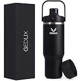 32 oz Stainless Steel Tumbler with Handle and Straw, Vacuum Insulated Water Bottle with 2-in-1 Lid (Chug/Straw) and Silicone Boot,Keeps Drinks Hot and Cold