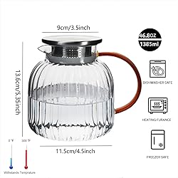 Wlasss Glass Teapot,Stovetop Safe,46.8 oz/1385 ml