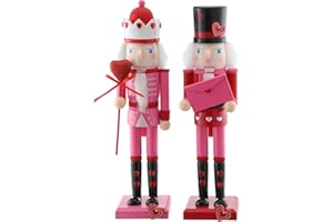 RattanView 2 Pcs Valentine's Day Nutcracker 14 Inch Pink Heart Love Letter Soldier Party Wooden Nutcracker Figures Decor for Holiday Tables Desktop Fireplace