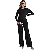 CFRTMTBB Womens Maternity Pajamas 2 Piece Lounge Set Long Sleeve Crew Neck Tops and Wide Pants Pregnancy Sleepwear Loungewear