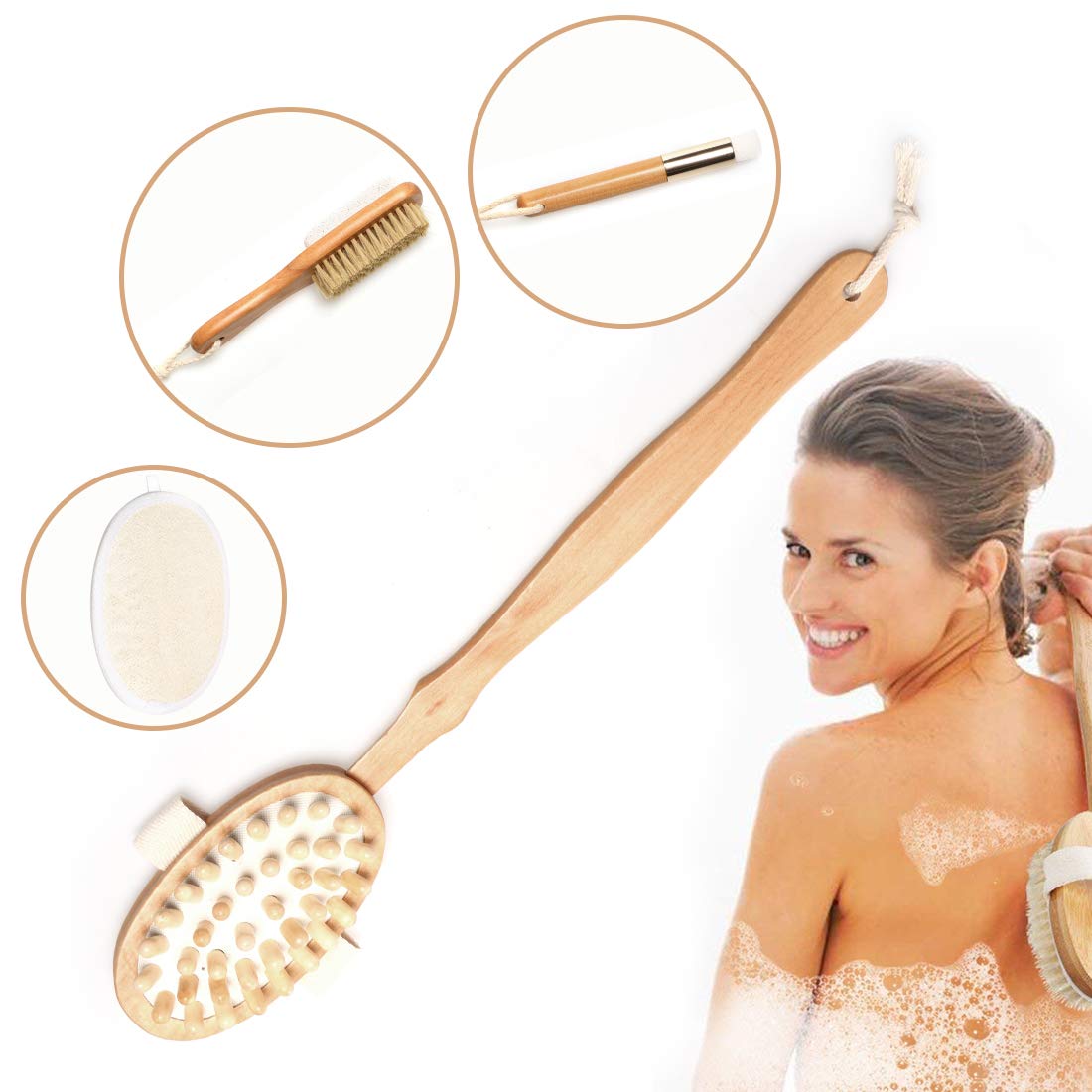 Amazon Com Dry Body Bath Brush Set For Dry Skin Brushing Bamboo