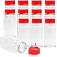 RoyalHouse - 12 PACK - 9.5 Oz with Red Cap - Plastic Jars Bottles Containers - Perfect for Storing Spice, Herbs and Powders -