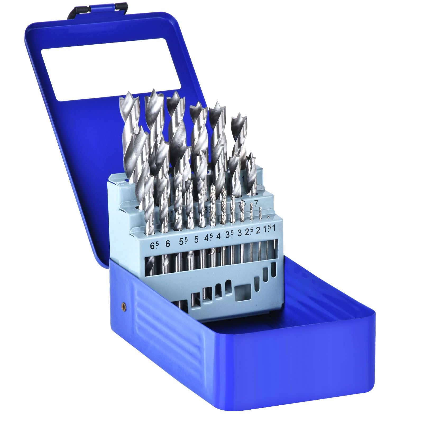 Holzbohrer Set 1-13mm HSS Stahlbohrer 25tlg Dreispitz Holzspiralbohrer Mit Metallbox für Holz Gerader Rundschank Doppelflute Holzspiralbohrer Twister Drill Bit Metallbohrer Profi HSS-G Bohrer Set 8