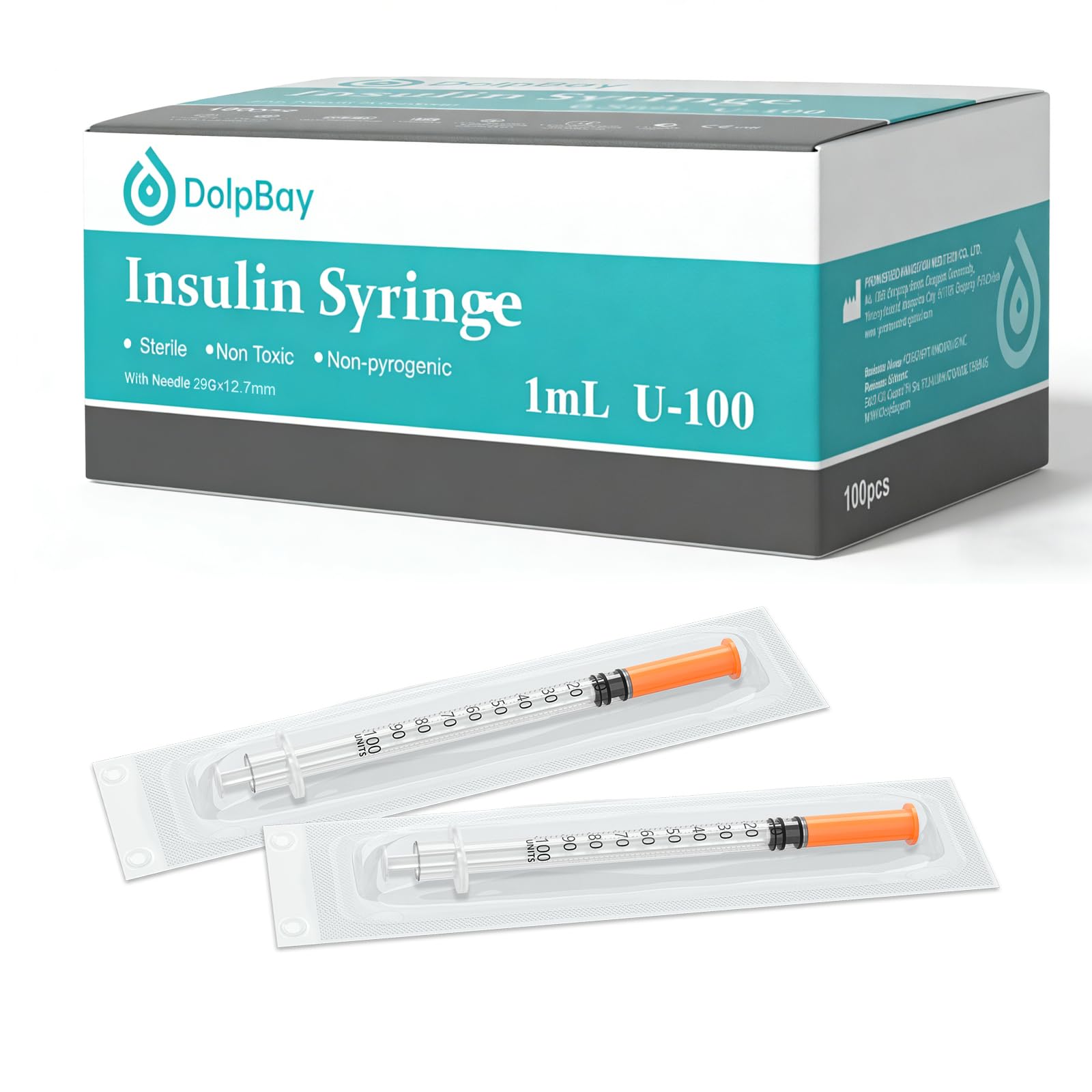 Insulin Syring, 29G 1cc 1/2-Inch (12.7mm) seringe insulina, Individually Packed, Smooth & Comfortable, Pack of 100 Image