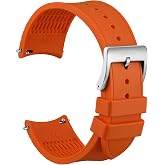 WOCCI 22mm Watch Band, Curved End, Silky Touch Silicone, Silver Buckle (Orange)