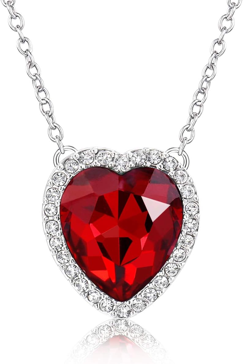 Beyond Love 12 Months Birthstone Necklace Heart Crystal Halo Pendant 14K White Gold Plated Dainty Chain Choker Princess Necklaces for Women Girls Jewelry Gift Silver 18โ