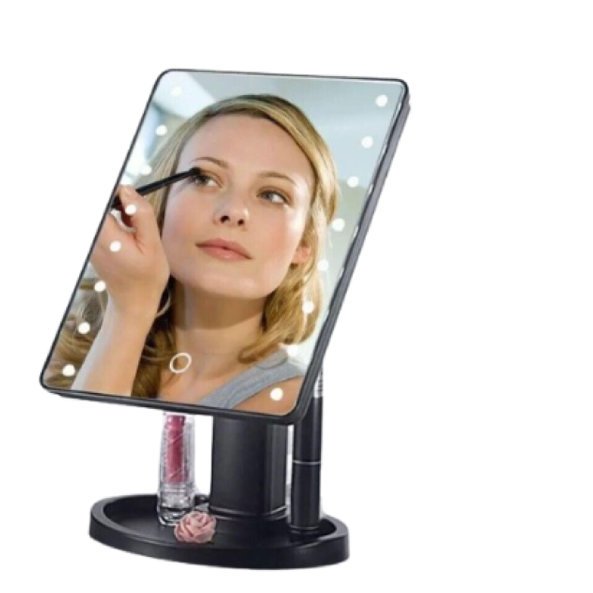 ARA CHOICE Makeup Mirror with 22 LED Lights | Vanity Cosmetic Mirror with Lights | Magnifying Illuminated Make Up Cosmetic Mirror | 360° Rotation (Black)