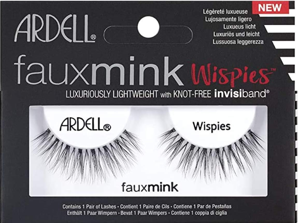 Ardell Faux Mink Wispies False Eyelashes, Duo Adhesive Included, Medium Volume, Long Length, Vegan Friendly, 1 Pair (Pack of 1)