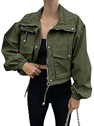 Tankaneo Womens Cropped Jacket Zip Up Lightweight