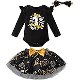 IWALUE Infant Baby Girls My 1st New Year's Outfit Long Sleeve Romper Tulle Tutu Skirt Set