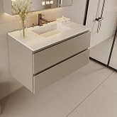 Wall-Mounted Bathroom Vanity 30" &ndash; Modern Floating Vanity with Soft-Close Drawers, Plywood Construction, Laminate Finish, Space-Saving Design (Roma Clay)