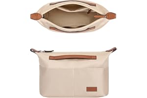 GIVLEFLY Purse Organizer with Zipper (28,Beige) Medium Tote Bag Organizer inserts,Multiple Pockets with cup&umbrella position Lightweight Handbag Dividers with Handle,Fit for Longchamp Neverful