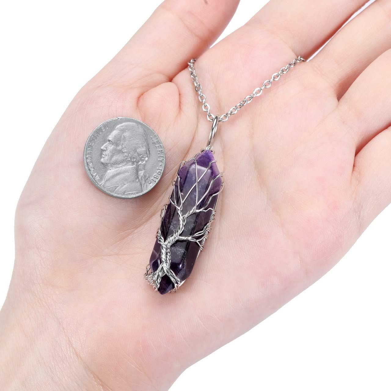 CrystalTears Amethyst Healing Crystal Stone Necklace Tree Life Wire Wrapped Natural Hexagonal Crystal Points Pendant Necklace Mothers Day Gifts for Mum Women Her Wife Girlfriend - Image 5