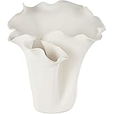 Deco 79 Ceramic Floral Decorative Vase, Abstract Floral Inspired Centerpiece, Flower Vase for Home Decoration, Cream, 10" x 1