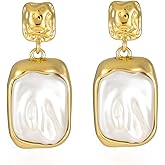 Gold Baroque Pearl Earrings for Women Vintage Geometric Statement Dangle Earrings Chunky Bridal Drop Earring Trendy Formal Prom Jewelry Accessories