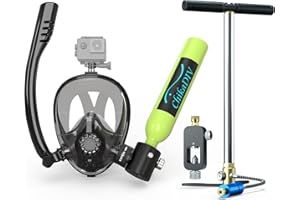 CHIKADIV Mini Scuba Tank with Sub-Mask, 0.5L Diving Tank with Full-face Mask Underwater Breath System Lung Tank DOT Certified Pony Bottle for Snorkeling