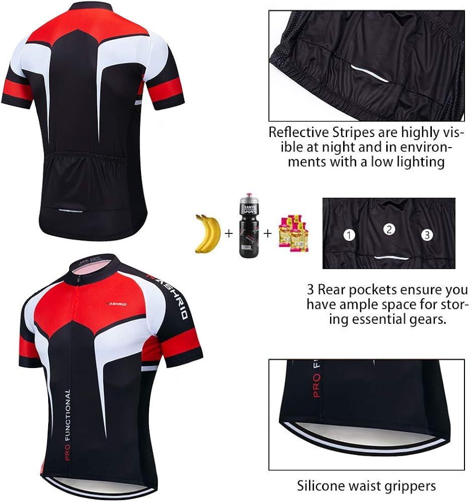 NASHRIO Men's Cycling Jersey Set Bicycle Short Sleeve Set Quick-Dry Breathable Shirt+3D Cushion Shorts Padded Pants/Bib Short: Clothing