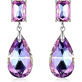 Crystal Heart Teardrop Dangle Earrings for Women Pink Purple Blue Green Drop Earrings Fashion Jewelry Gift for Wedding Prom Party