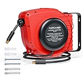 Hancaner Retractable Air Hose Reel, 1/4" x 50 FT Hybrid Air Hose Max 350 PSI, Air Compressor Hose Reel with 5 FT Lead in, 180° Swivel Mount
