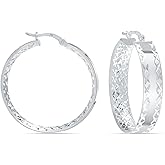 LeCalla Sterling Silver Jewelry Diamond-Cut Hoop Earring for Women