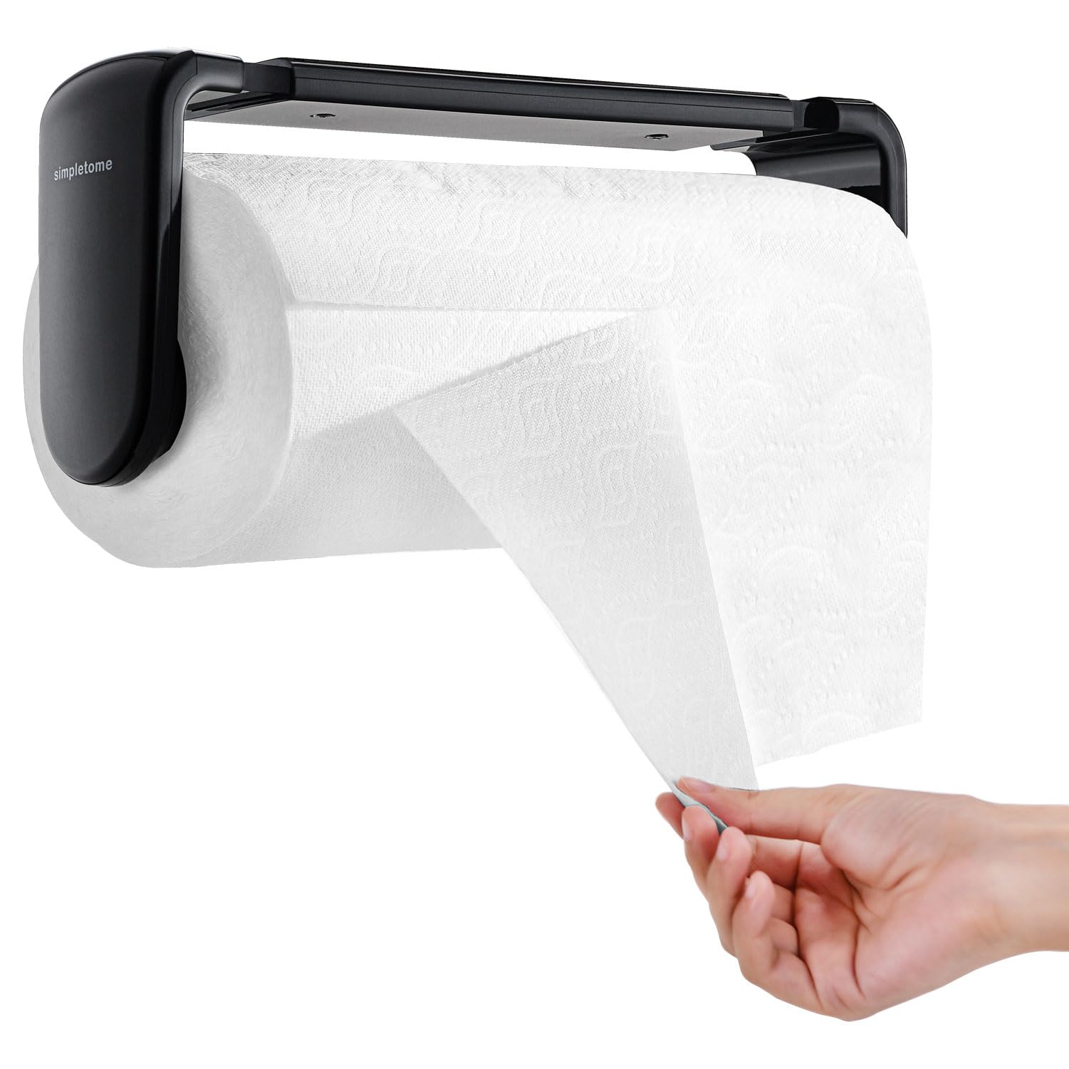 simpletome Paper Towel Holder ONE HAND TEAR Adaptive Tension Arm Adjustable Length 9.4-11inch/24-28cm (Black)