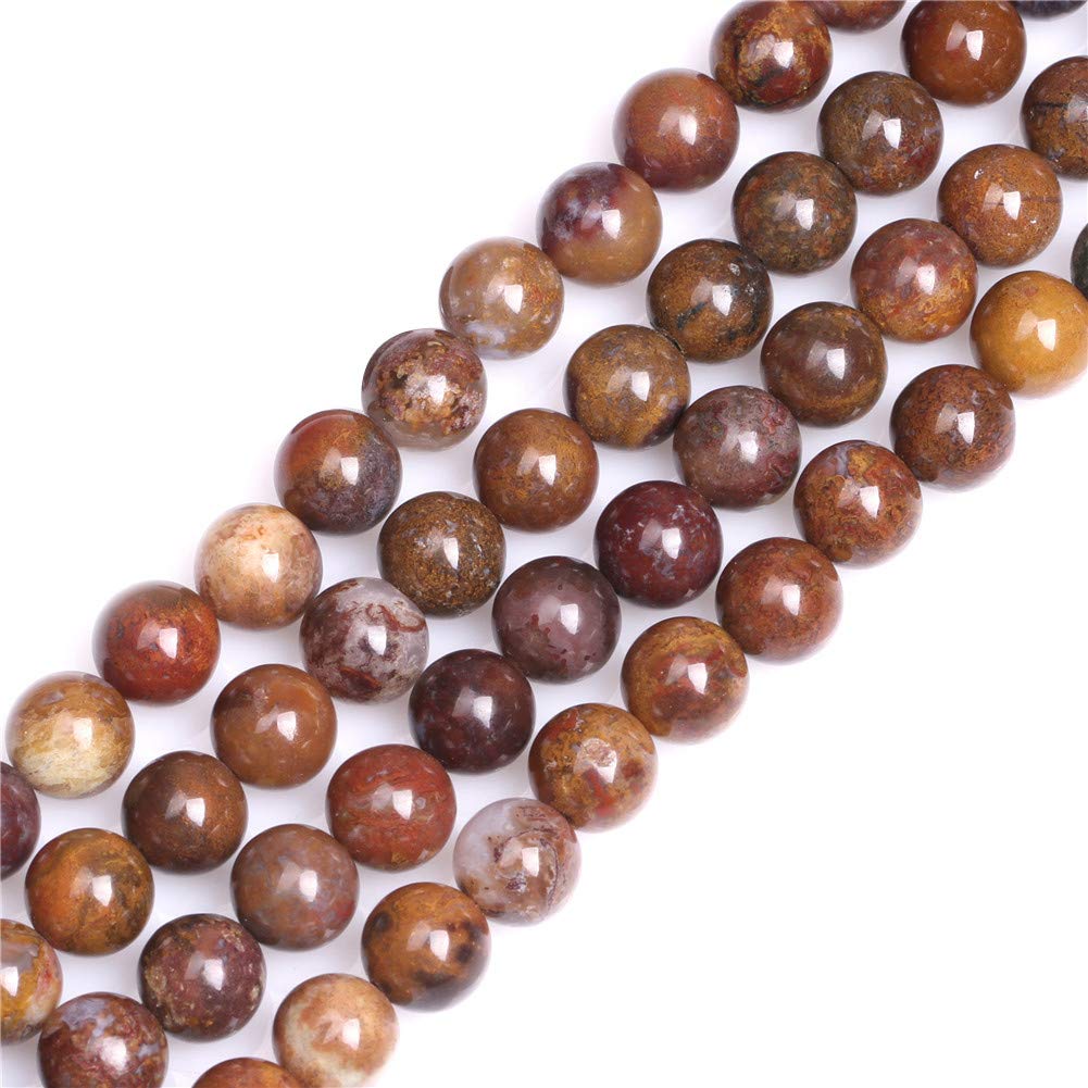 GEM-Inside Natural 10mm Brown Mexico Aqua Nurerara Moss Agate Round Gemstone Semi Precious Loose Beads for Jewellery Making 15''