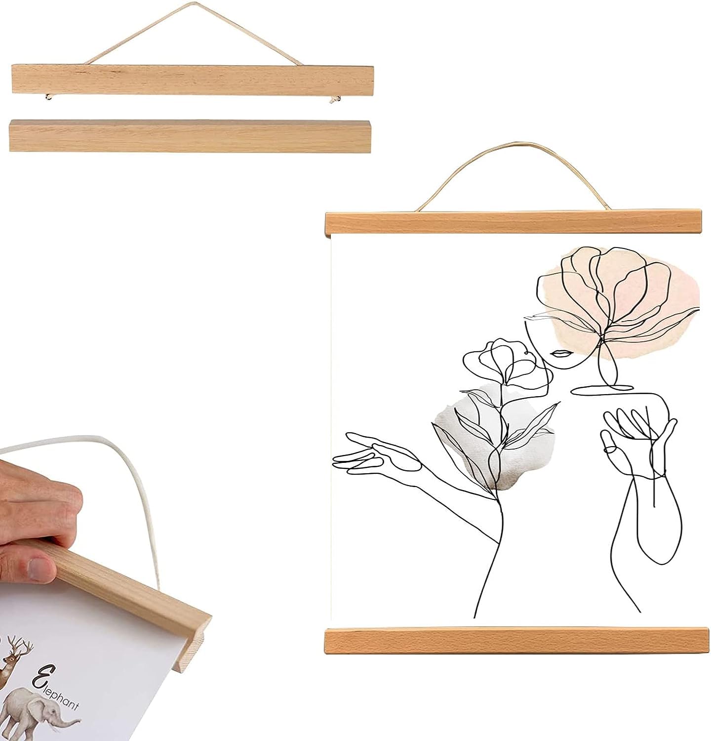 Poster Frame Hangers, A4 Magnetic Poster Frame Frames, 21cm Poster Hangers, Magnetic Wooden Poster Hangers, Wood Photo Hangers Kit, for Photo Picture Canvas Artwork Posters Maps Prints Wall Hanging