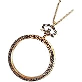 Magnifying Glass Necklace for Women 10X Magnifiers with 40mm Diameter Glass Magnification Lens Pendant Magnifying Loupe Monocle for Reading, Double-Sided Pattern