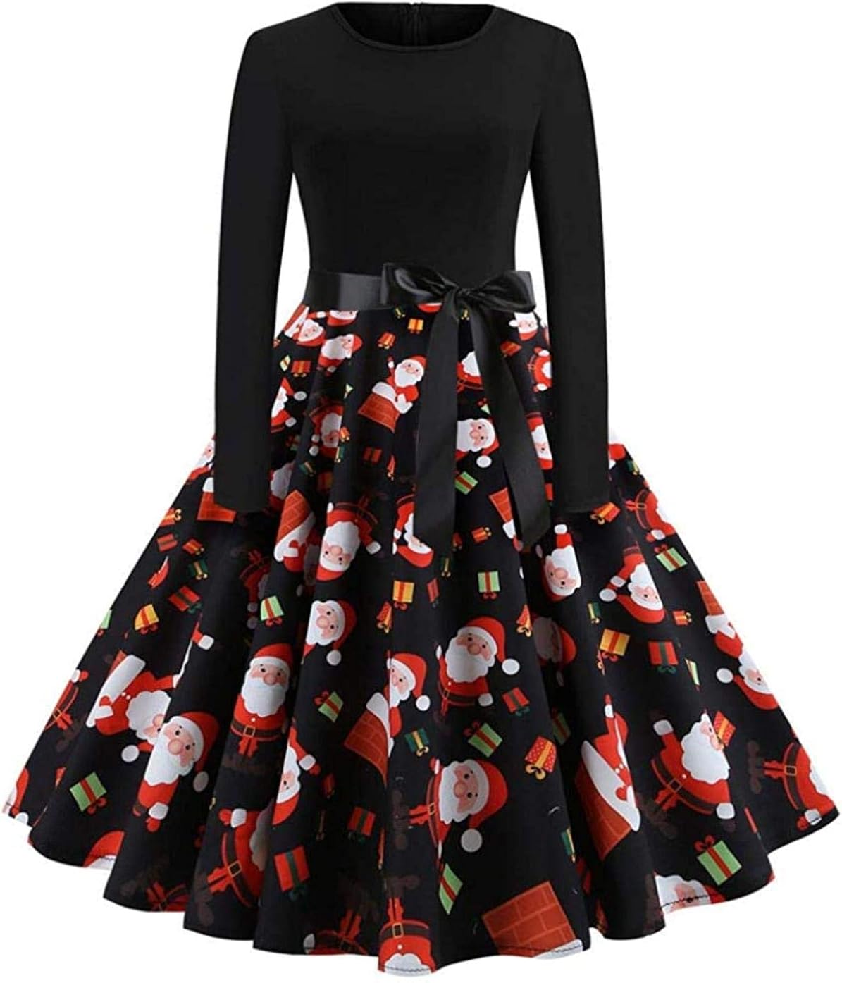 Amazon.com: Christmas Dresses Women Long Sleeve Printed Tunic Dress Party Pleated Midi Dress 