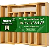 Kitsure Silverware Organizer - Expandable Bamboo Kitchen Drawer Organizer for Cooking Utensils and Cutlery, Sturdy & Thickened Kitchen Organizers and Storage Solution, Large, Natural